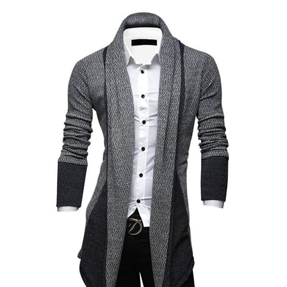 새로운 남성 스웨터 스플라이싱 가디건 슬림 긴 소매 니트 가디건 트렌치 코트 재킷 비즈니스 탑